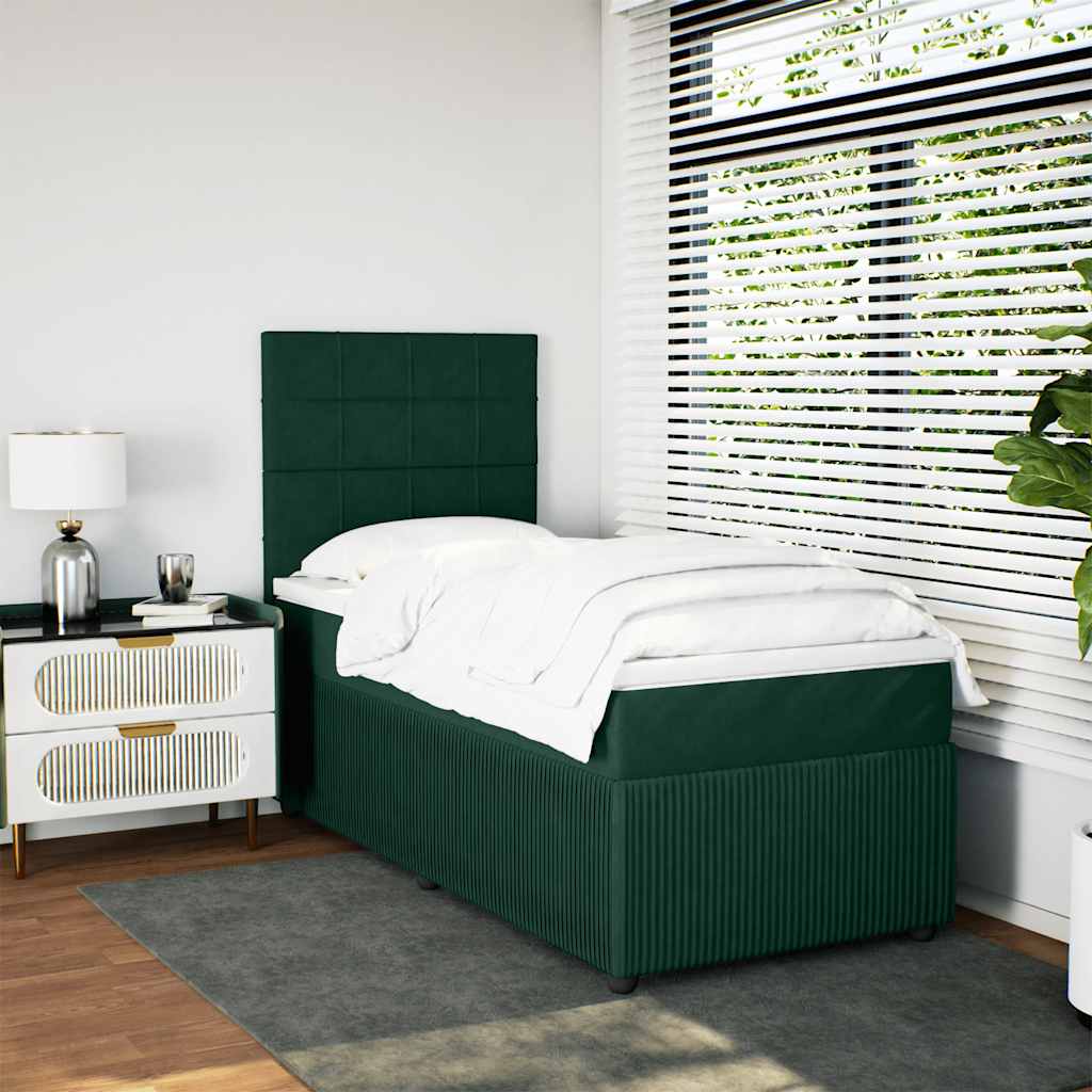 Κρεβάτι Boxspring με Στρώμα Σκούρο Πράσινο 90x190 εκ. Βελούδινο