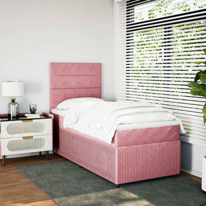 Κρεβάτι Boxspring με Στρώμα Ροζ 90x190 εκ. Βελούδινο - Pakobazaar