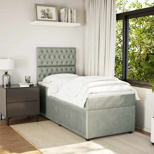 Κρεβάτι Boxspring με Στρώμα Ανοιχτό Γκρι 90x190 εκ. Βελούδινο - Pakobazaar