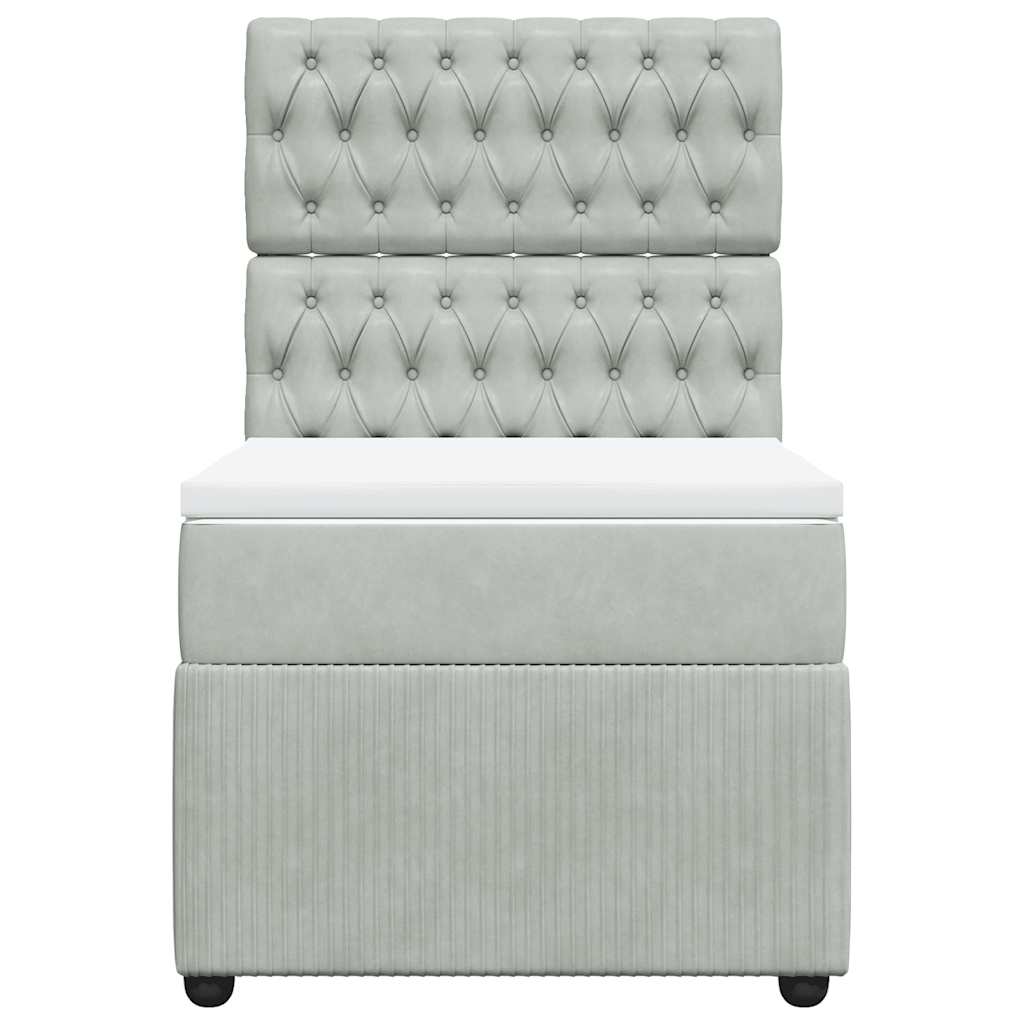 Κρεβάτι Boxspring με Στρώμα Ανοιχτό Γκρι 90x190 εκ. Βελούδινο - Pakobazaar