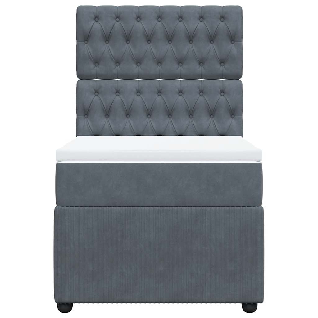 Κρεβάτι Boxspring με Στρώμα Σκούρο Γκρι 90x190 εκ. Βελούδινο - Pakobazaar