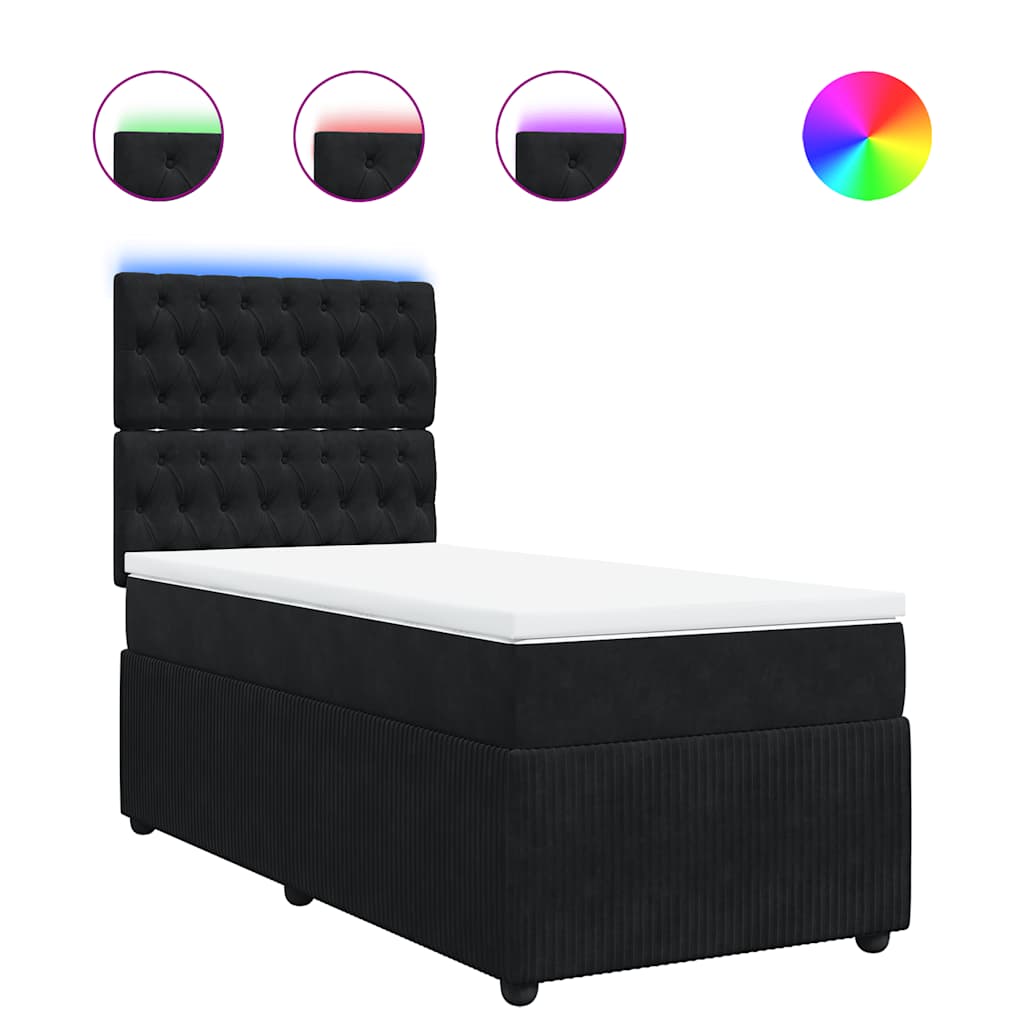 Κρεβάτι Boxspring με Στρώμα Μαύρο 90x190 εκ. Βελούδινο - Pakobazaar
