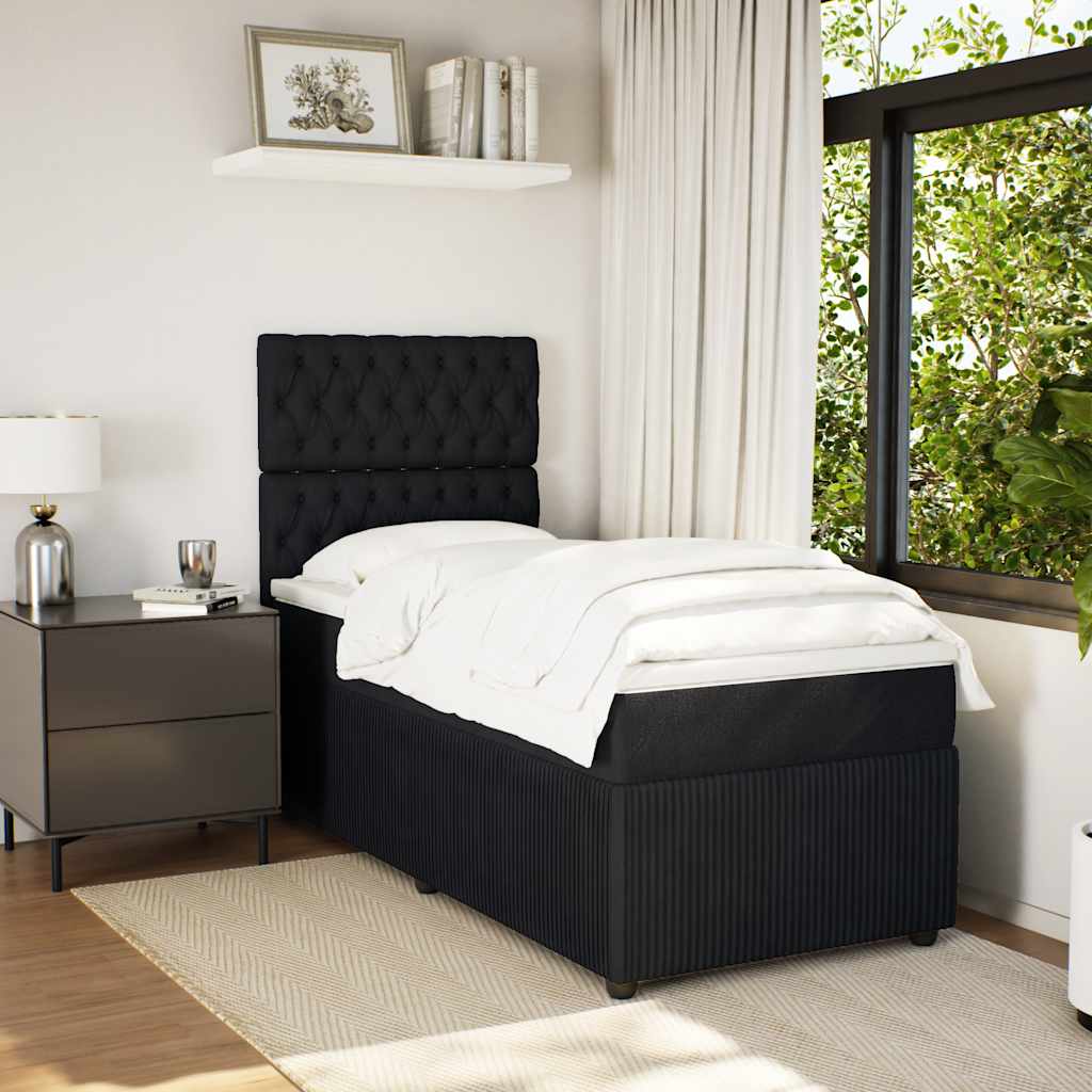 Κρεβάτι Boxspring με Στρώμα Μαύρο 90x190 εκ. Βελούδινο - Pakobazaar