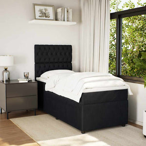 Κρεβάτι Boxspring με Στρώμα Μαύρο 90x190 εκ. Βελούδινο - Pakobazaar