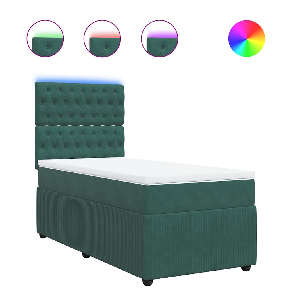 Κρεβάτι Boxspring με Στρώμα Σκούρο Πράσινο 90x190 εκ. Βελούδινο - Pakobazaar