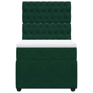 Κρεβάτι Boxspring με Στρώμα Σκούρο Πράσινο 90x190 εκ. Βελούδινο - Pakobazaar
