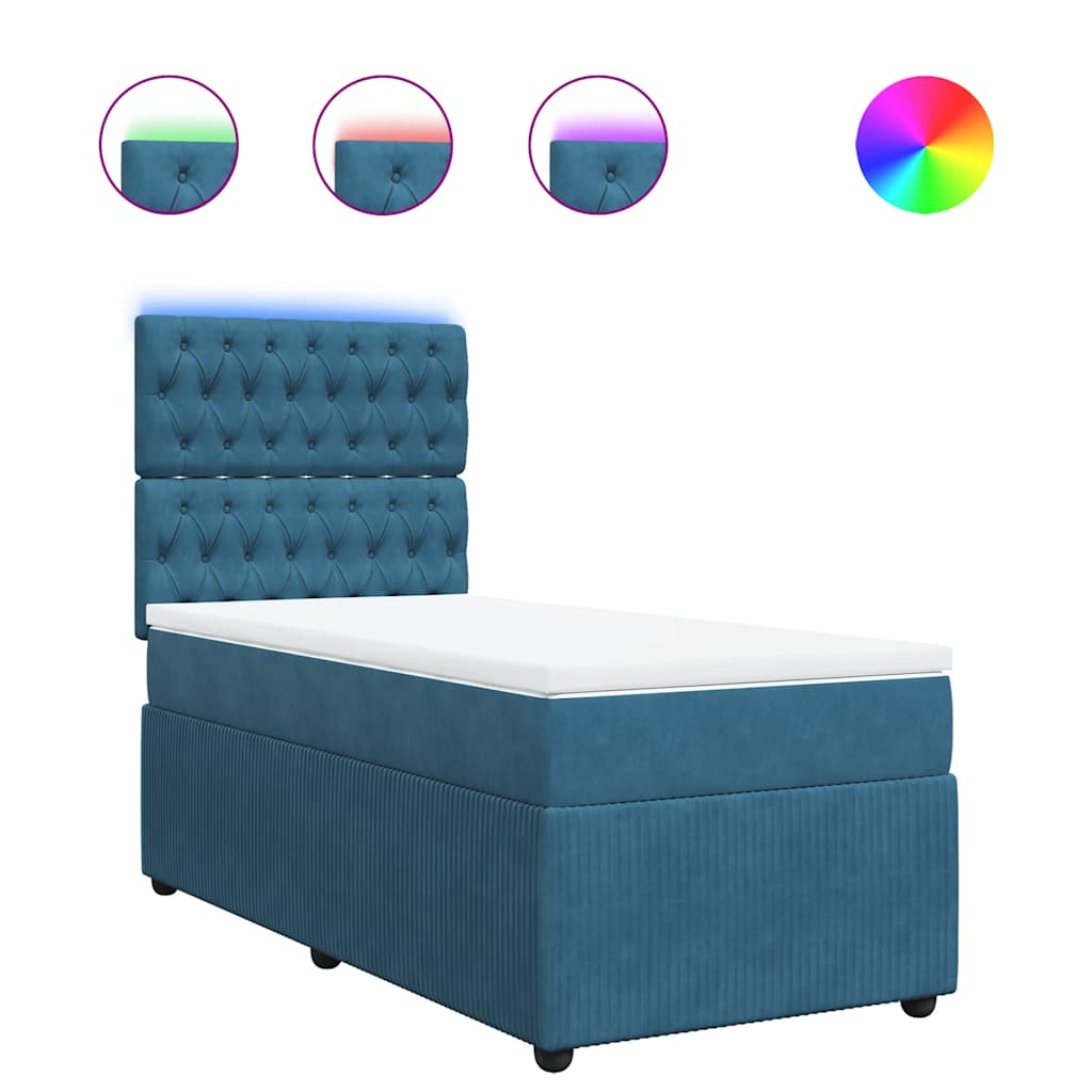 Κρεβάτι Boxspring με Στρώμα Μπλε 90x190 εκ. Βελούδινο - Pakobazaar