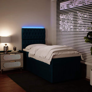 Κρεβάτι Boxspring με Στρώμα Μπλε 90x190 εκ. Βελούδινο - Pakobazaar