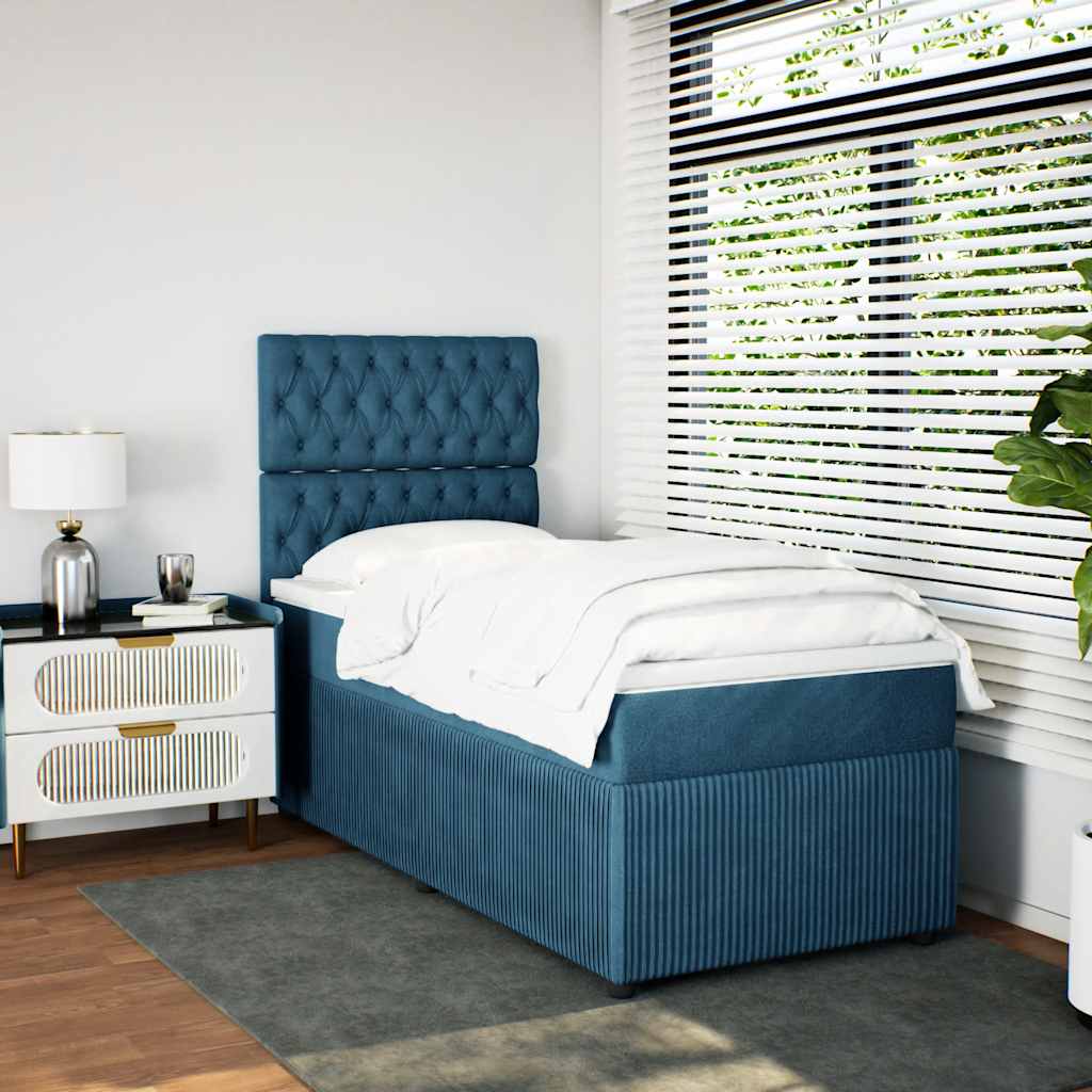 Κρεβάτι Boxspring με Στρώμα Μπλε 90x190 εκ. Βελούδινο - Pakobazaar
