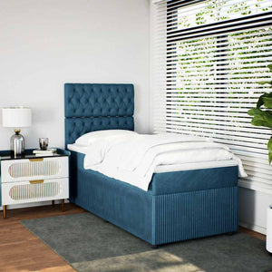 Κρεβάτι Boxspring με Στρώμα Μπλε 90x190 εκ. Βελούδινο - Pakobazaar