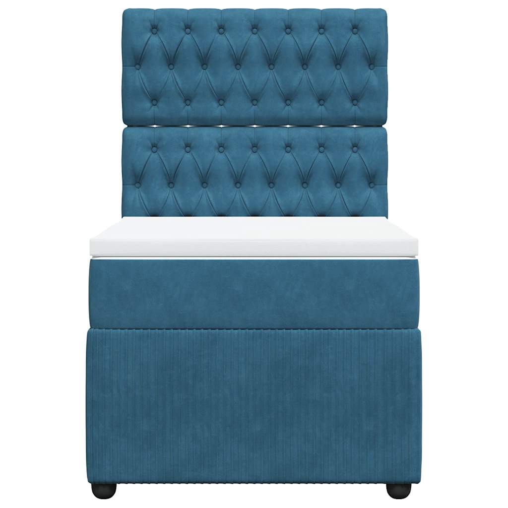 Κρεβάτι Boxspring με Στρώμα Μπλε 90x190 εκ. Βελούδινο - Pakobazaar