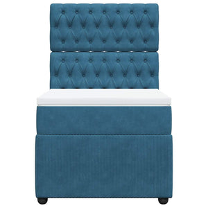 Κρεβάτι Boxspring με Στρώμα Μπλε 90x190 εκ. Βελούδινο - Pakobazaar