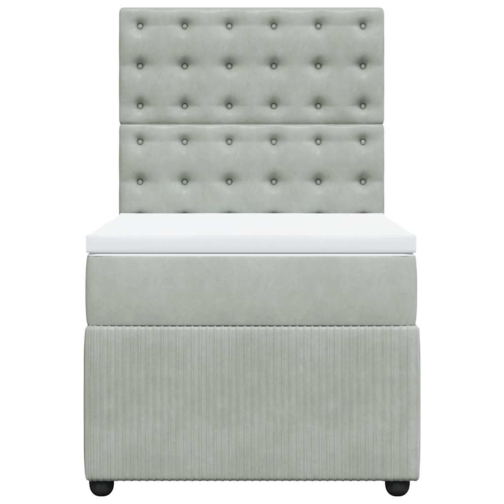 Κρεβάτι Boxspring με Στρώμα Ανοιχτό Γκρι 90x190 εκ. Βελούδινο - Pakobazaar