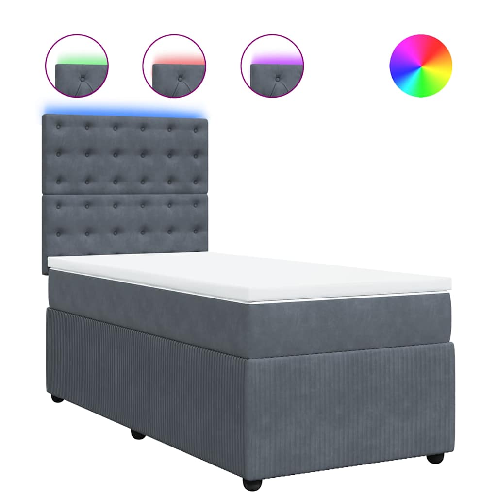 Κρεβάτι Boxspring με Στρώμα Σκούρο Γκρι 90x190 εκ. Βελούδινο - Pakobazaar