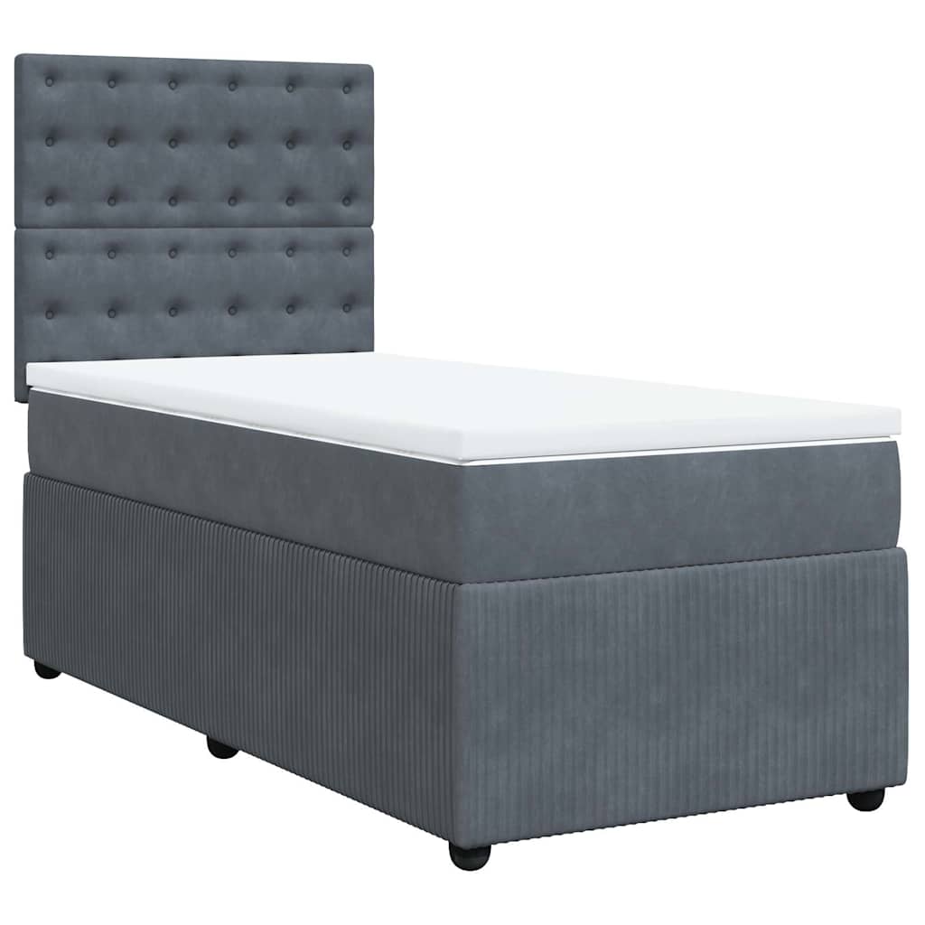 Κρεβάτι Boxspring με Στρώμα Σκούρο Γκρι 90x190 εκ. Βελούδινο - Pakobazaar