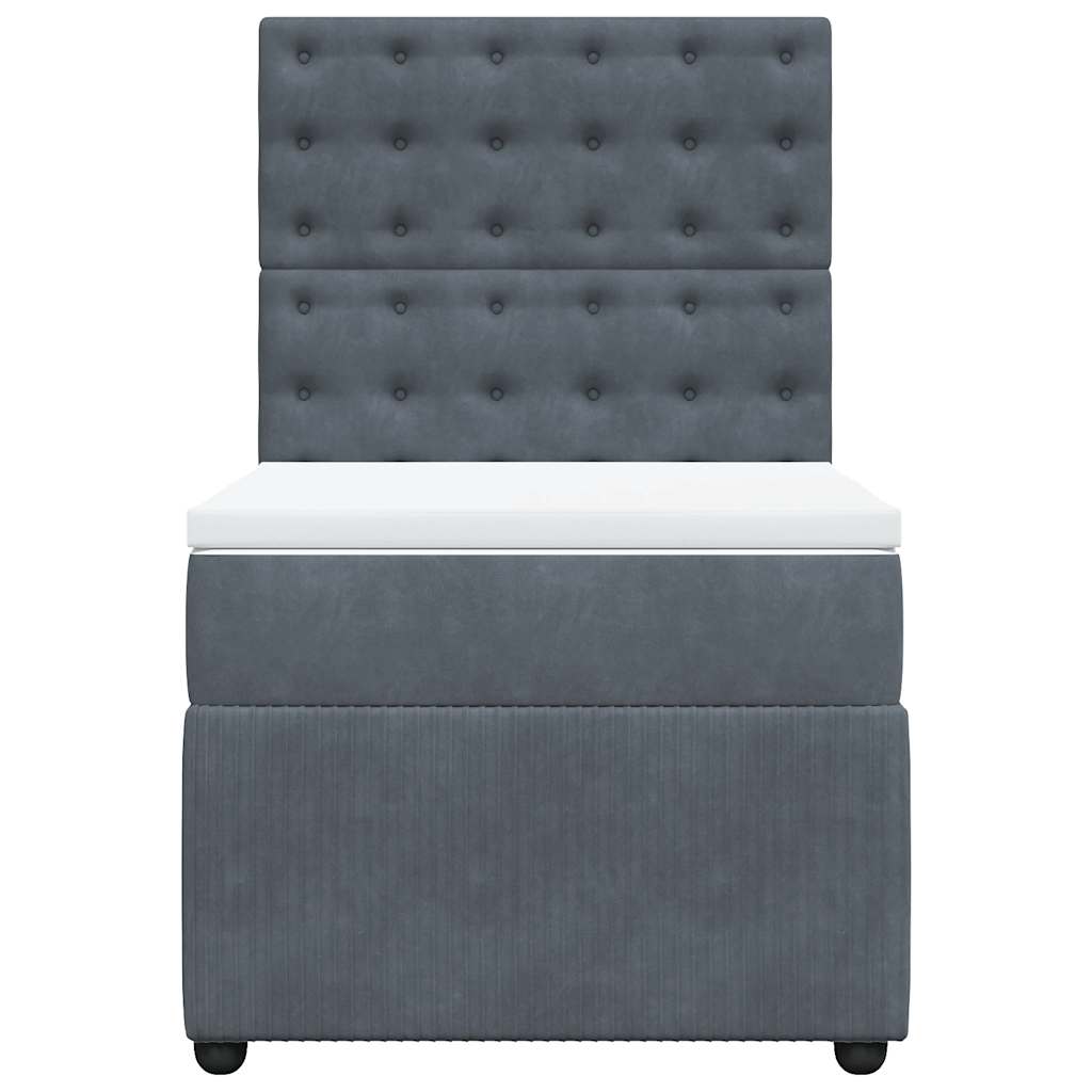 Κρεβάτι Boxspring με Στρώμα Σκούρο Γκρι 90x190 εκ. Βελούδινο - Pakobazaar