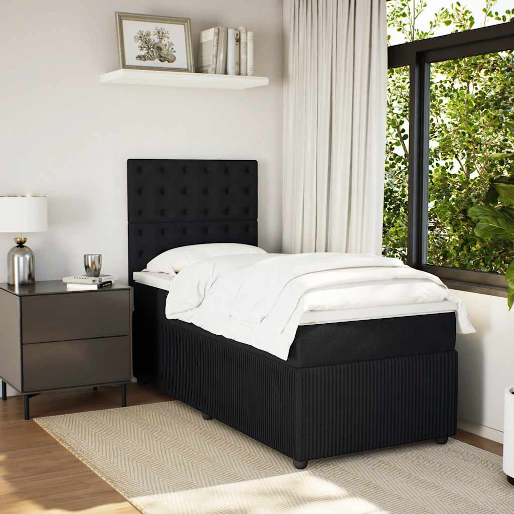 Κρεβάτι Boxspring με Στρώμα Μαύρο 90x190 εκ. Βελούδινο - Pakobazaar