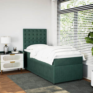 Κρεβάτι Boxspring με Στρώμα Σκούρο Πράσινο 90x190 εκ. Βελούδινο - Pakobazaar
