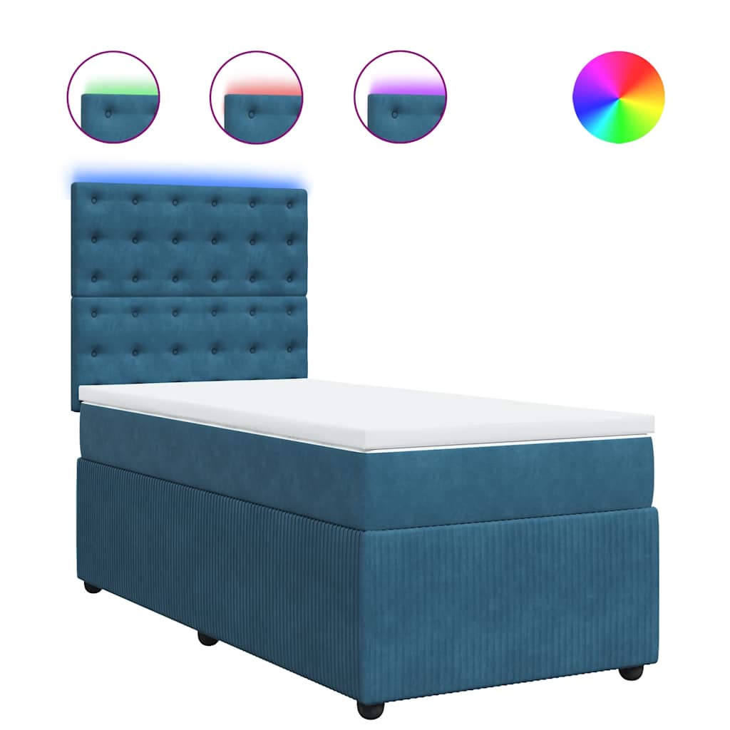 Κρεβάτι Boxspring με Στρώμα Μπλε 90x190 εκ. Βελούδινο - Pakobazaar