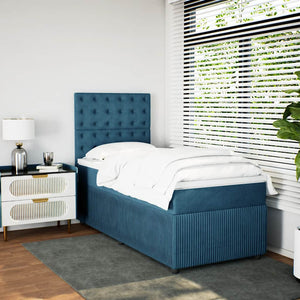 Κρεβάτι Boxspring με Στρώμα Μπλε 90x190 εκ. Βελούδινο - Pakobazaar