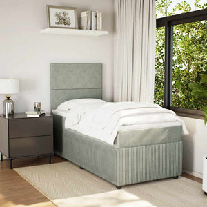 Κρεβάτι Boxspring με Στρώμα Ανοιχτό Γκρι 90x200 εκ. Βελούδινο - Pakobazaar