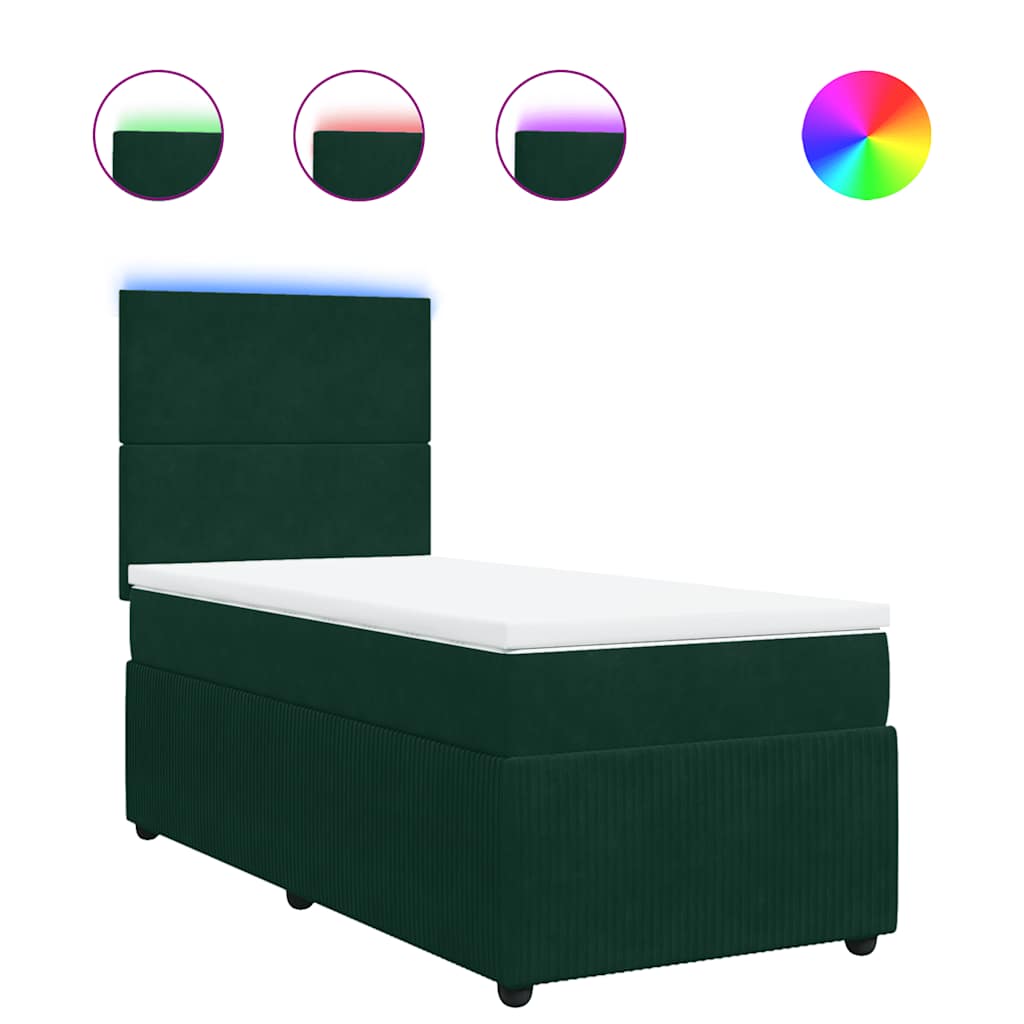 Κρεβάτι Boxspring με Στρώμα Σκούρο Πράσινο 90x200 εκ. Βελούδινο - Pakobazaar