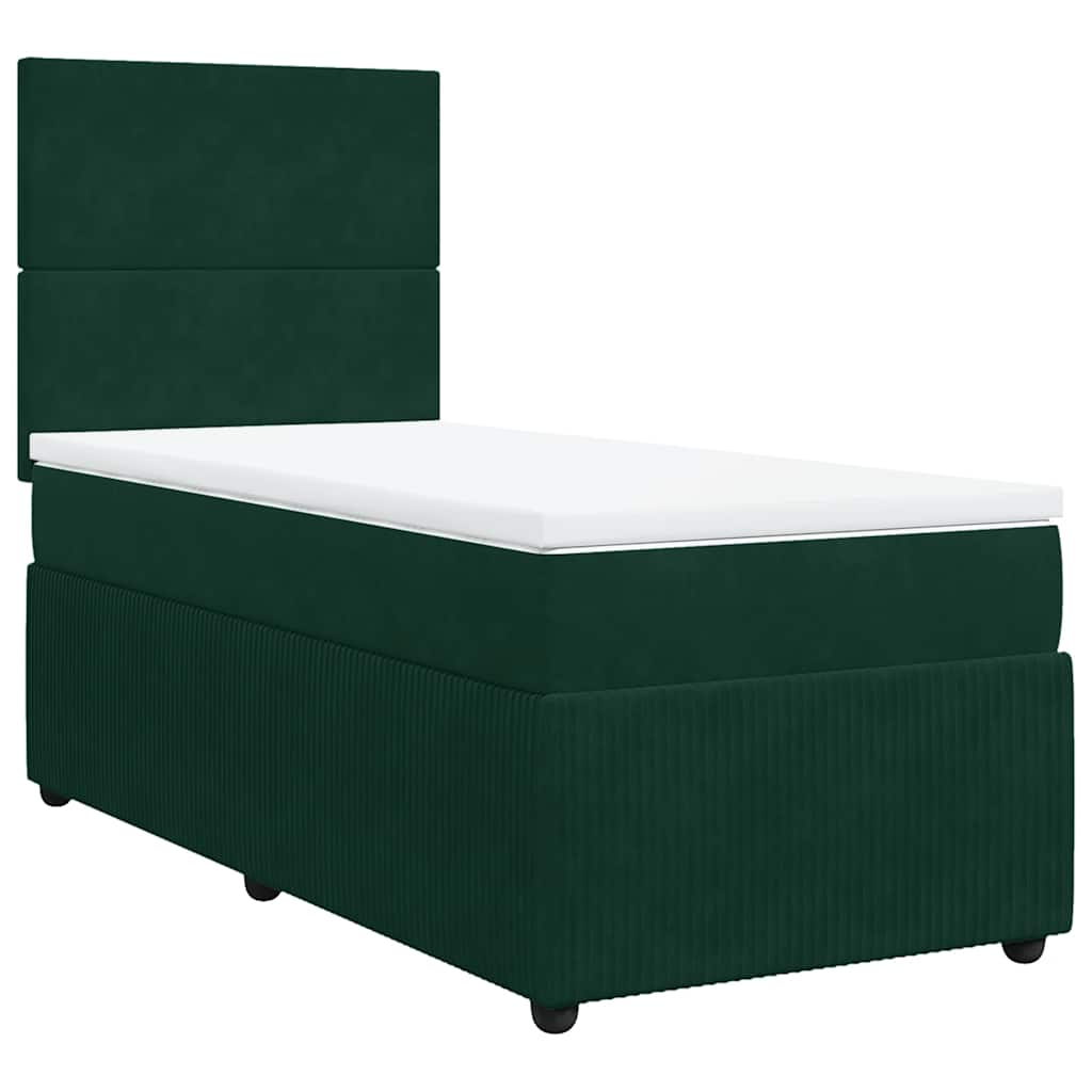 Κρεβάτι Boxspring με Στρώμα Σκούρο Πράσινο 90x200 εκ. Βελούδινο - Pakobazaar