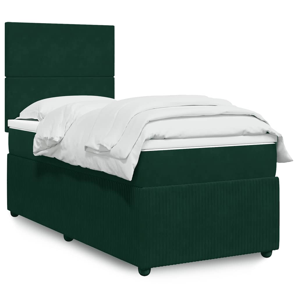 Κρεβάτι Boxspring με Στρώμα Σκούρο Πράσινο 90x200 εκ. Βελούδινο - Pakobazaar