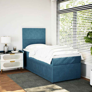 Κρεβάτι Boxspring με Στρώμα Μπλε 90x200 εκ. Βελούδινο