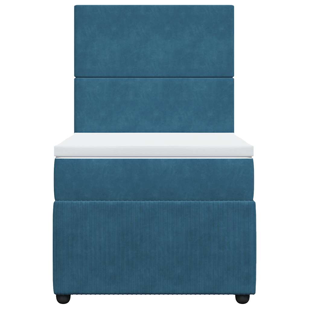 Κρεβάτι Boxspring με Στρώμα Μπλε 90x200 εκ. Βελούδινο