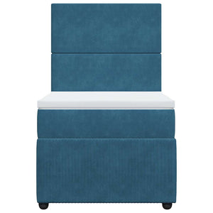 Κρεβάτι Boxspring με Στρώμα Μπλε 90x200 εκ. Βελούδινο