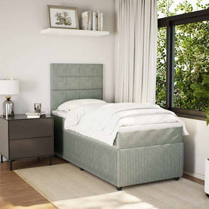 Κρεβάτι Boxspring με Στρώμα Ανοιχτό Γκρι 90x200 εκ. Βελούδινο - Pakobazaar