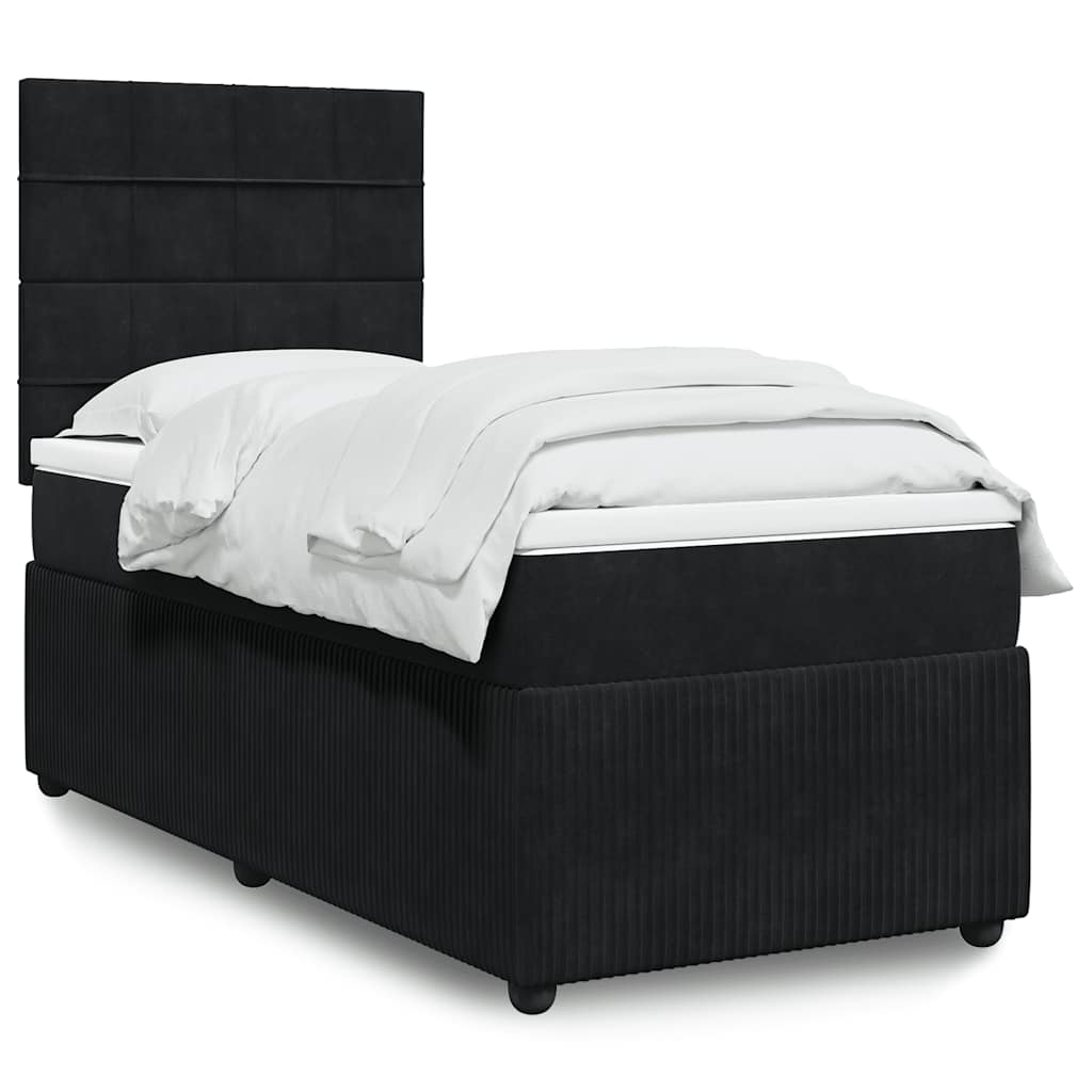 Κρεβάτι Boxspring με Στρώμα Μαύρο 90x200 εκ. Βελούδινο - Pakobazaar