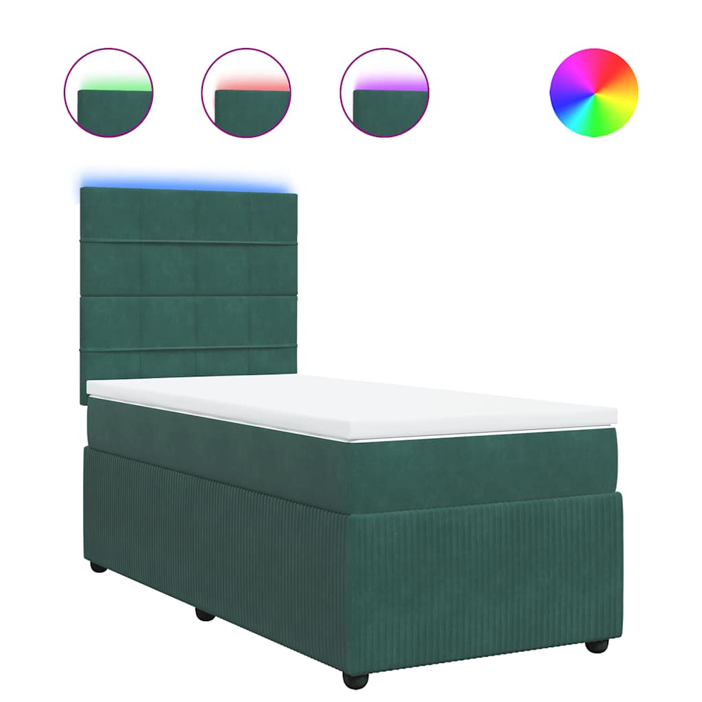 Κρεβάτι Boxspring με Στρώμα Σκούρο Πράσινο 90x200 εκ. Βελούδινο - Pakobazaar