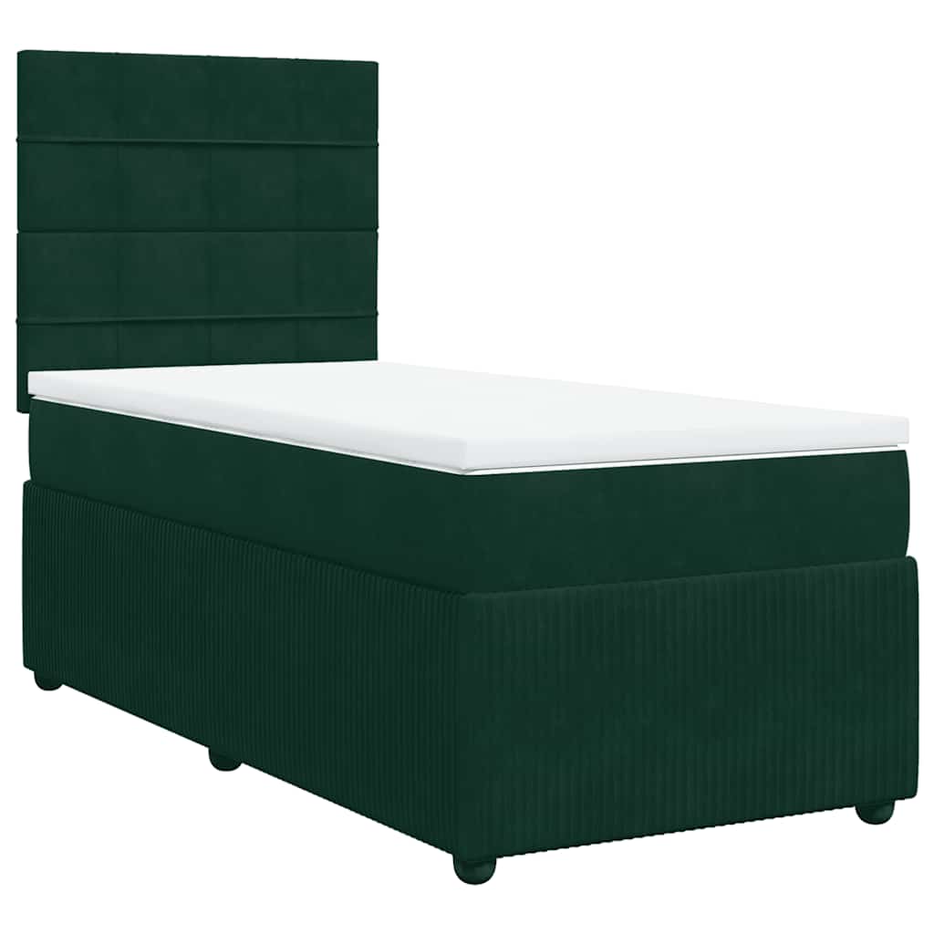 Κρεβάτι Boxspring με Στρώμα Σκούρο Πράσινο 90x200 εκ. Βελούδινο - Pakobazaar