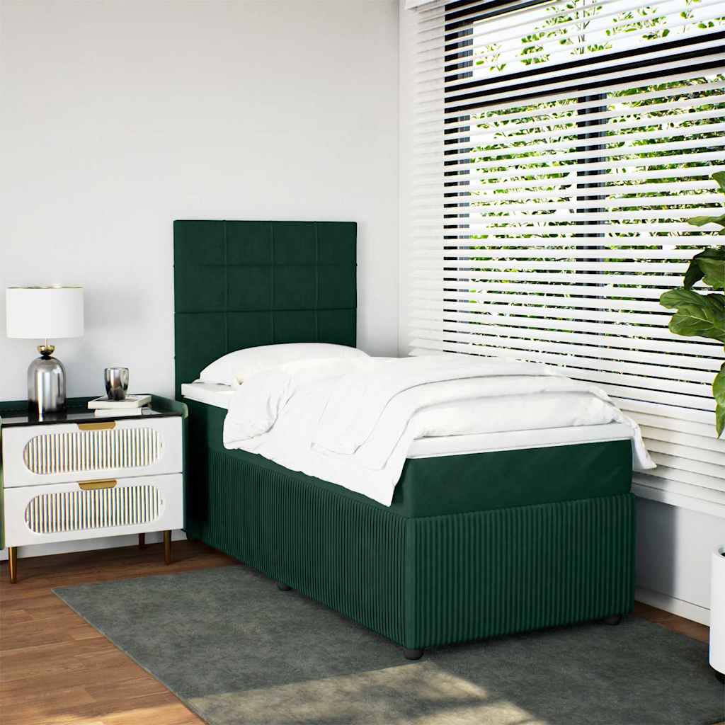 Κρεβάτι Boxspring με Στρώμα Σκούρο Πράσινο 90x200 εκ. Βελούδινο - Pakobazaar