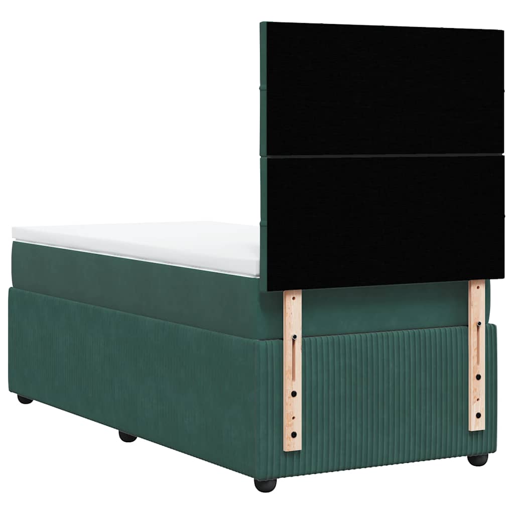 Κρεβάτι Boxspring με Στρώμα Σκούρο Πράσινο 90x200 εκ. Βελούδινο - Pakobazaar