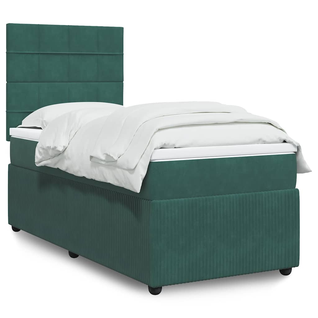 Κρεβάτι Boxspring με Στρώμα Σκούρο Πράσινο 90x200 εκ. Βελούδινο - Pakobazaar