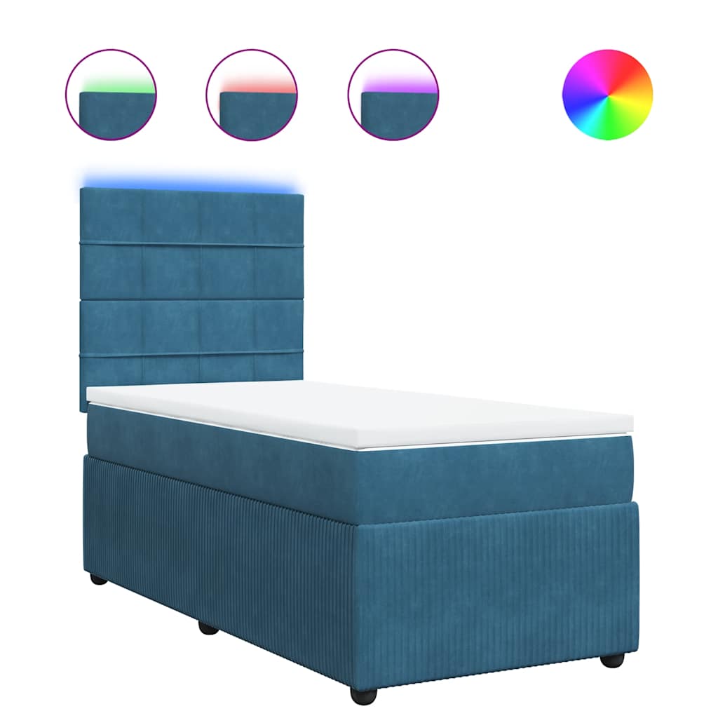 Κρεβάτι Boxspring με Στρώμα Μπλε 90x200 εκ. Βελούδινο