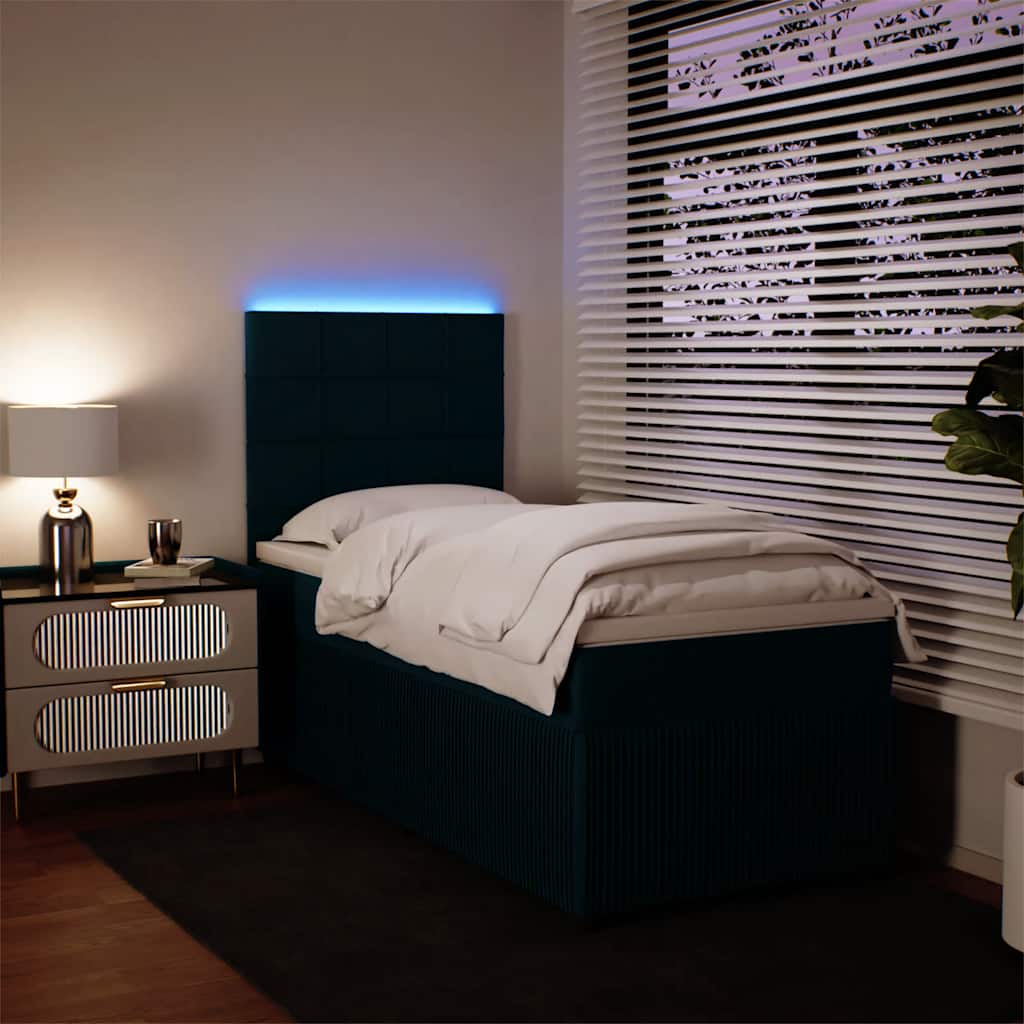 Κρεβάτι Boxspring με Στρώμα Μπλε 90x200 εκ. Βελούδινο