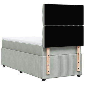 Κρεβάτι Boxspring με Στρώμα Ανοιχτό Γκρι 90x200 εκ. Βελούδινο - Pakobazaar