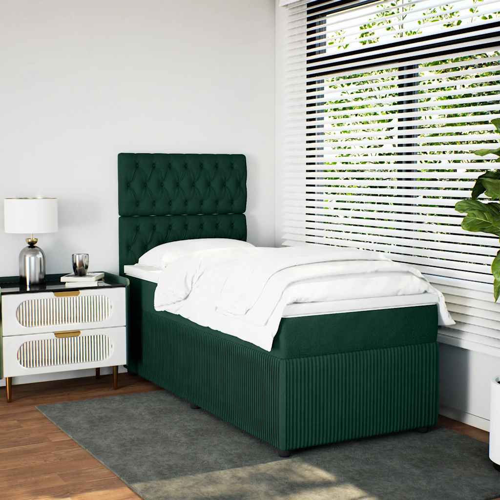 Κρεβάτι Boxspring με Στρώμα Σκούρο Πράσινο 90x200 εκ. Βελούδινο