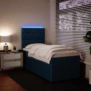Κρεβάτι Boxspring με Στρώμα Μπλε 90x200 εκ. Βελούδινο - Pakobazaar