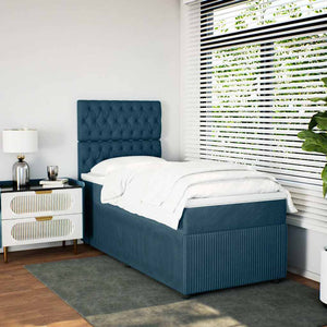 Κρεβάτι Boxspring με Στρώμα Μπλε 90x200 εκ. Βελούδινο - Pakobazaar