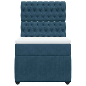 Κρεβάτι Boxspring με Στρώμα Μπλε 90x200 εκ. Βελούδινο - Pakobazaar