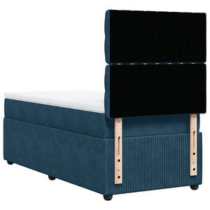 Κρεβάτι Boxspring με Στρώμα Μπλε 90x200 εκ. Βελούδινο - Pakobazaar