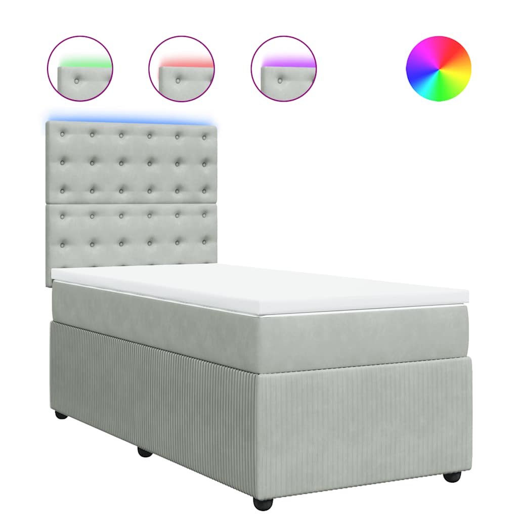 Κρεβάτι Boxspring με Στρώμα Ανοιχτό Γκρι 90x200 εκ. Βελούδινο - Pakobazaar