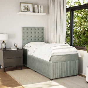 Κρεβάτι Boxspring με Στρώμα Ανοιχτό Γκρι 90x200 εκ. Βελούδινο - Pakobazaar