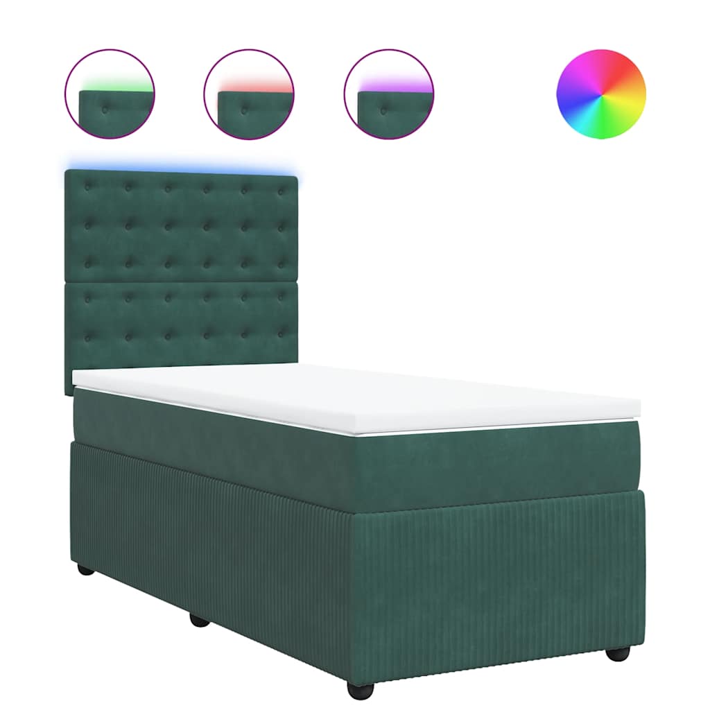 Κρεβάτι Boxspring με Στρώμα Σκούρο Πράσινο 90x200 εκ. Βελούδινο - Pakobazaar