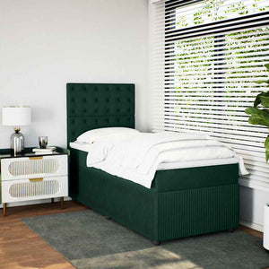 Κρεβάτι Boxspring με Στρώμα Σκούρο Πράσινο 90x200 εκ. Βελούδινο - Pakobazaar